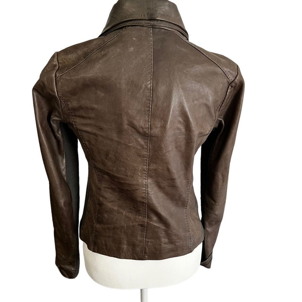 Vince 100% Brown Leather Moto Jacket XS - Picture 9 of 10
